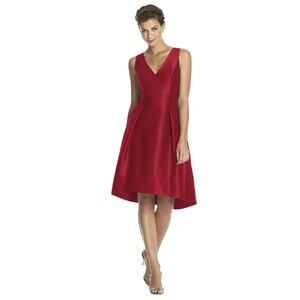 NEW! Alfred Sung Size 8 V-Neck Dupioni Dress w/pockets Barcelona $208 msrp J2-20